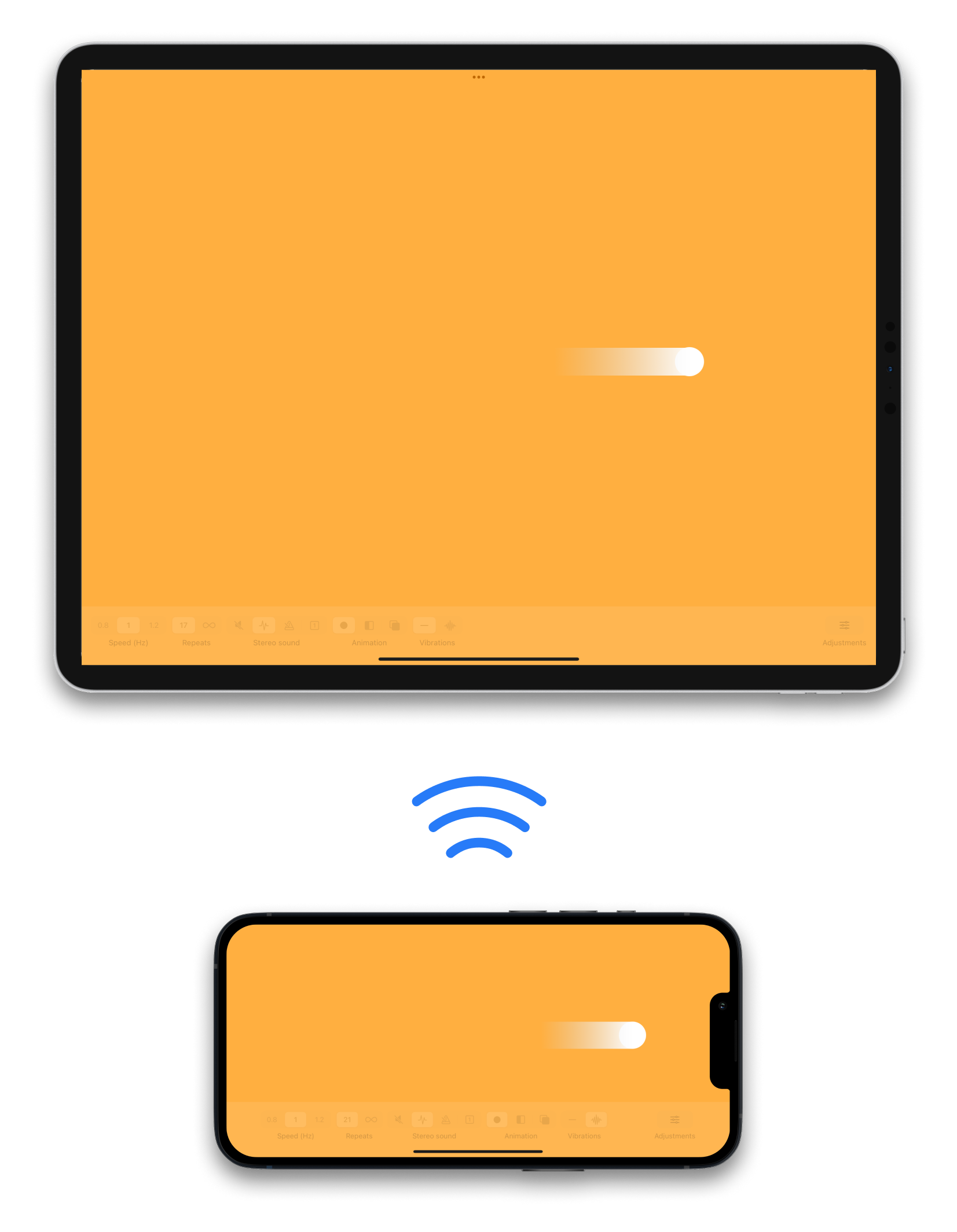 The EMDR app on iPhone remote controlling the app on an iPad